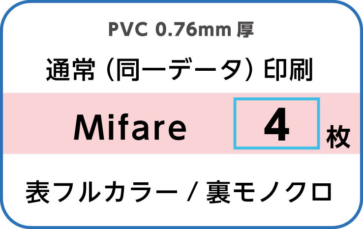 IDカード印刷　通常（同一データ）印刷　Mifare　4枚　裏面モノクロ