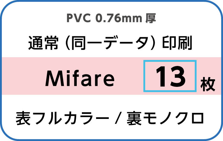IDカード印刷　通常（同一データ）印刷　Mifare　13枚　裏面モノクロ