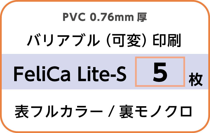 IDカード印刷　バリアブル（可変）印刷　FeliCa Lite-S　5枚　裏面モノクロ