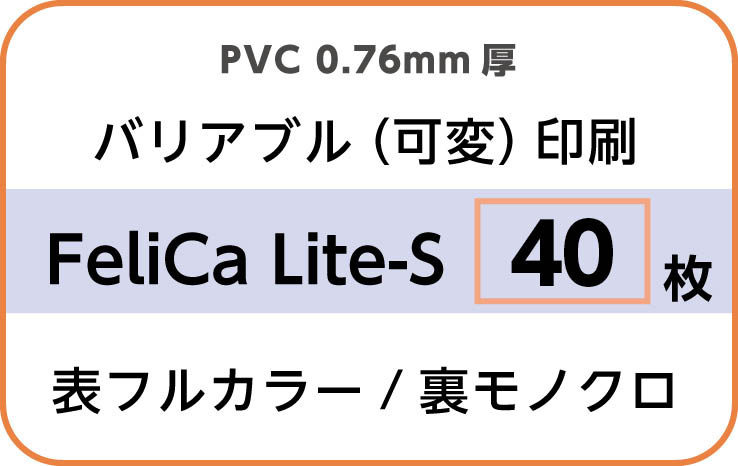 IDカード印刷　バリアブル（可変）印刷　FeliCa Lite-S　40枚　裏面モノクロ