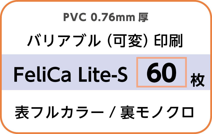 IDカード印刷　バリアブル（可変）印刷　FeliCa Lite-S　60枚　裏面モノクロ