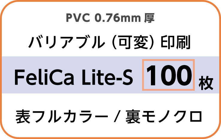 IDカード印刷　バリアブル（可変）印刷　FeliCa Lite-S　100枚　裏面モノクロ
